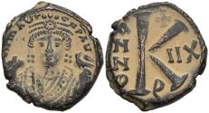 Ancient Coins - Choice gVF Byzantine Empire Maurice Tiberius Half Follis Theoupolis (Antioch)