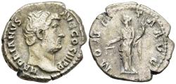 Ancient Coins - Hadrian 117-138 AD Silver Denarius Moneta Standing Holds Scales and Cornucopia