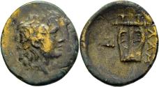 Ancient Coins - VF Lampsakos Mysia AE23 19-85 BC Head of Apollo / Kithara & Pegasos Forepart