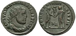 Ancient Coins - Choice aEF Galerius AE21 Radiate Cyzicus 295-9 AD Jupiter Presenting Victory