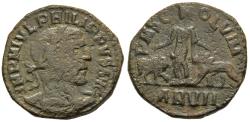 Ancient Coins - Philip I The Arab 244-249 AD AE28 Moesia Standing Over Bull and Lion