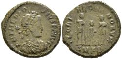 Ancient Coins - Ch VF Theodosius II 402- 450 AD Cyzicus Centenionalis 3 Emperors Standing