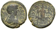 Ancient Coins - Geta Dium Arabia AE24 Hadad Holding Scepter And Victory Flanked By Bulls