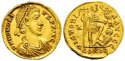 Ancient Coins - Choice EF, Honorius 393-423 AD Gold Solidus Emperor Foot on Captive