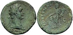 Ancient Coins - Domitian AE29 Copper As Rome Mint 87 AD Fortuna Holding Rudder & Cornucopia