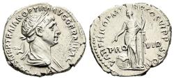 Ancient Coins - gVF Trajan Silver Denarius 116-7 AD Providentia Holding Wand Over Globe