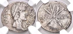 Ancient Coins - NGC VF Civil War Revolt of Galba 68 AD Denarius Re-strike Augustus/ Julian Star