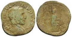Ancient Coins - Philip I The Arab 244-249 AD Sestertius Laetitia Holding Patera and Rudder