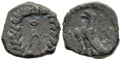 Ancient Coins - Nabataean King Aretas IV AE11 Herod's Jerusalem Temple Gate Graven Image Eagle