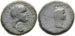 Ancient Coins - Vespasian AE21 Pessinus Galatia Turreted and Veiled Head of Cybele