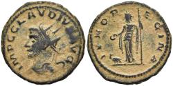 Ancient Coins - Ch VF Claudius II Antoninianus Antioch 270 AD Juno Regina with Peacock