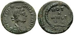 Ancient Coins - VF Theodosius AE13 1/2 Centenionalis Cyzicus 378-383 AD VOT X MVLT XX