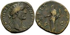 Ancient Coins - Antoninus Pius AE32 Sestertius 155-6 AD Pax Holding Olive Branch & Cornucopia