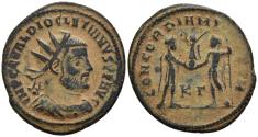 Ancient Coins - Ch VF Diocletian AE22 Radiate Jupiter Presenting Victory To Emperor