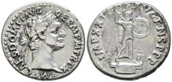 Ancient Coins - Ch VF Domitian Silver Denarius 90-1 AD Minerva on Columna Rostrata Owl At Feet