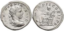 Ancient Coins - Ch VF Elagabalus Silver Antoninianus Fortuna Seated w/ Rudder Cornucopia Wheel