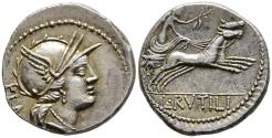 Ancient Coins - EF Roman Republic Silver Denarius Rome Mint 77 BC Roma / Victory in Biga