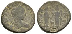 Ancient Coins - Elagabalus Gaza Judaea AE25 219-220 AD Io Clasping Hands with Tyche of Gaza