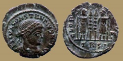 Ancient Coins - Constantius II as Caesar - AE reduced Follis - GLORIA EXERCITVS - Trier (imitation) - RIC.528