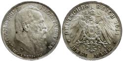 World Coins - Bavaria - 90th Birthday of Prince Regent Luitpold - 3 Mark 1911 - KM. 998