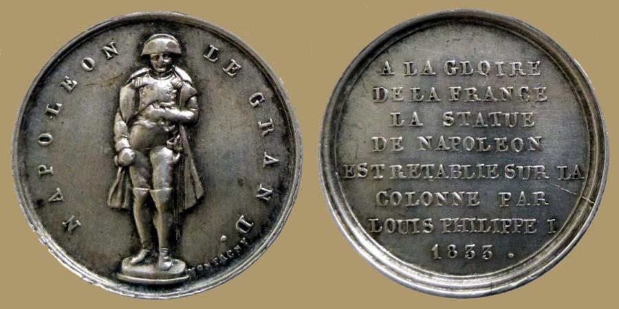 World Coins - FRANCE - Louis Philippe for Napoleon I statue - AR Medal 23 mm - struck 1833 - scarce