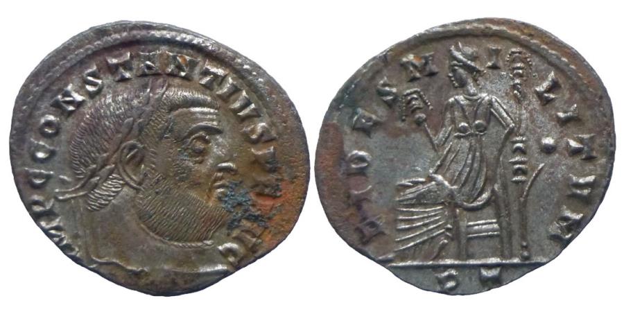 Ancient Coins - Constanstius I Caesar - Follis - FIDES MILITVM - Ticinum - RIC. 55a