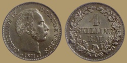 World Coins - Denmark - Christian IX - 4 Skilling Rigsmont 1871 CS - Quality