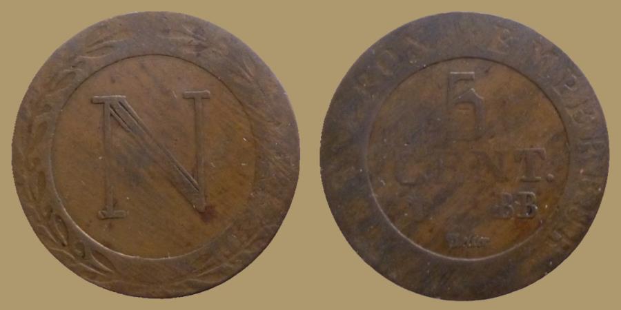 World Coins - FRANCE - Napoleon Ier - 5 cent. 1808 BB = Strasbourg - rare