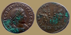 Ancient Coins - CONSTANTIVS II Caesar - AE reduced Follis -GLORIA EXERCITVS - Arles