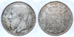 World Coins - Belgium - Leopold II - 2 Francs 1867 - french legend