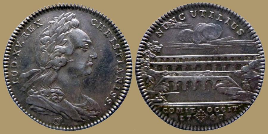 World Coins - FRANCE - AR Jeton - Louis XV - Pont du GARD - Languedoc - 1747 - RR!