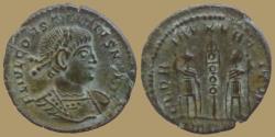 Ancient Coins - Constantius II as Caesar - AE reduced Follis - GLORIA EXERCITVS - Trier - RIC. 592