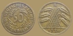 World Coins - Germany - 50 Rentenpfennig 1924 A