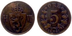 World Coins - Norway - Hakon VII - 5 Ore 1907 - KM. 364