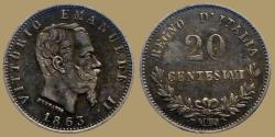 World Coins - Italy - 20  centesimi 1863 M