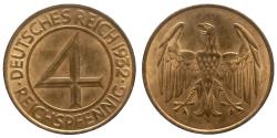 World Coins - Germany - Weimar Republic - 4 Pfennig 1932 A - KM.75 - UNC