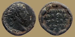 Ancient Coins - Marcus Aurelius - AE Dupondius - PRIMI DECENNALES COS III -  Rome