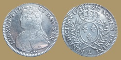 World Coins - France - Louis XV - 1/2 écu aux branches d'olivier - 1730 L = Limoges