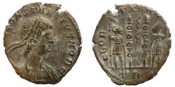 Ancient Coins - Constantius II Caesar - AE nummus - GLORIA EXERCITVS - Trier - RIC.558