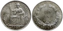 World Coins - French Indochina - 20 centiemes 1937 - KM. 17.2 - high grade