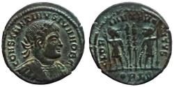Ancient Coins - Constantine II Cesar - AE Nummus -  GLORIA EXERCITVS - Lyon - RIC. 244 R2 - Bust