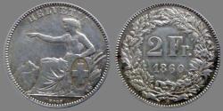 World Coins - Switzerland  - 2 Francs 1860 B - KM. 10a