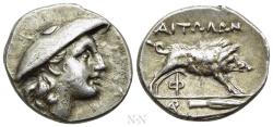 Ancient Coins - AITOLIA. Aitolian League. Triobol (Circa 205-150 BC).