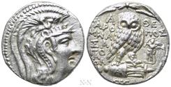 Ancient Coins - ATTICA. Athens. Tetradrachm (95/4 BC). New Style Coinage. Aropos-, Mnasogo- and Apol-, magistrates.