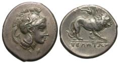 Ancient Coins - Lucania, Velia. AR Stater. Athena / Lion.