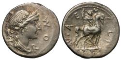 Ancient Coins - Roman Republic. Mn. Aemilius Lepidus. AR Denarius. Equestrian Statue.