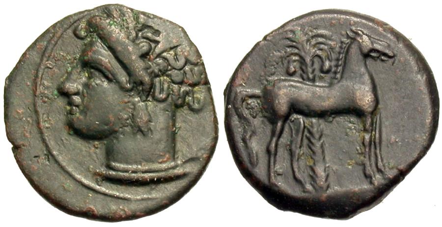 Ancient Coins - Carthage. Æ Unit. Tanit / Horse.