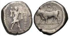 Ancient Coins - Lucania, Poseidonia. AR Nomos. Poseidon / Bull.