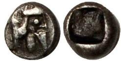 Ancient Coins - Persia. Achaemenid Kingdom. Time of Darios - Xerxes I. AR 1/24 Siglos. RARE FRACTIONAL.