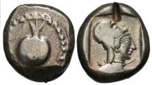 Ancient Coins - Pamphylia, Side. AR Stater. Pomegranate / Athena.